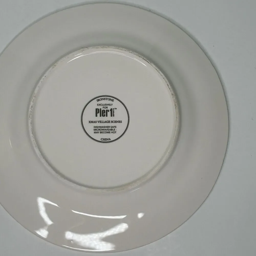 Pier 1 Xmas Village Scenes Ironstone Salad Plates Pet Store & Candy Store 2 Pc